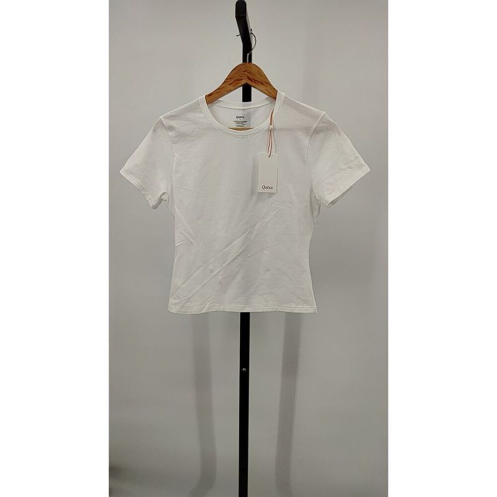 Quince Women Women Stretch Cotton Jersey Fitted T-Shirt Sleeved Top White M